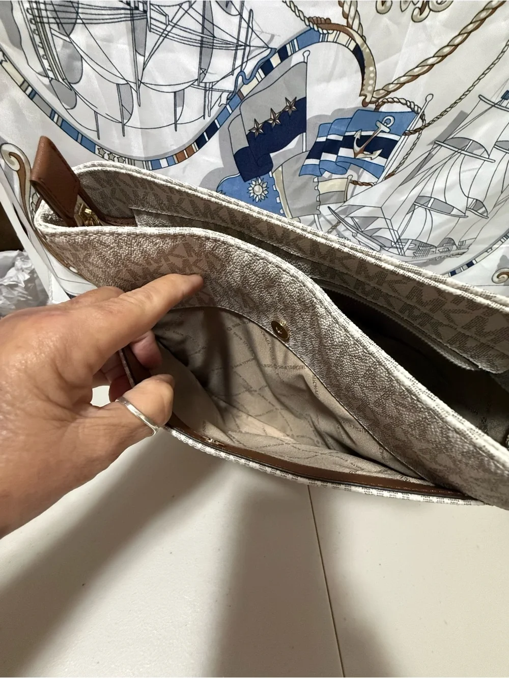Michael Kors Beige Logo Crossbody Bag with Brown Strap NWT